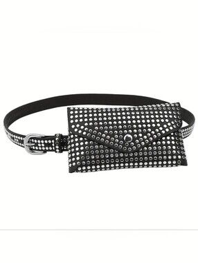 Black Studded Envelope Clutch Wallet Belt Bag - No Belt - NEW